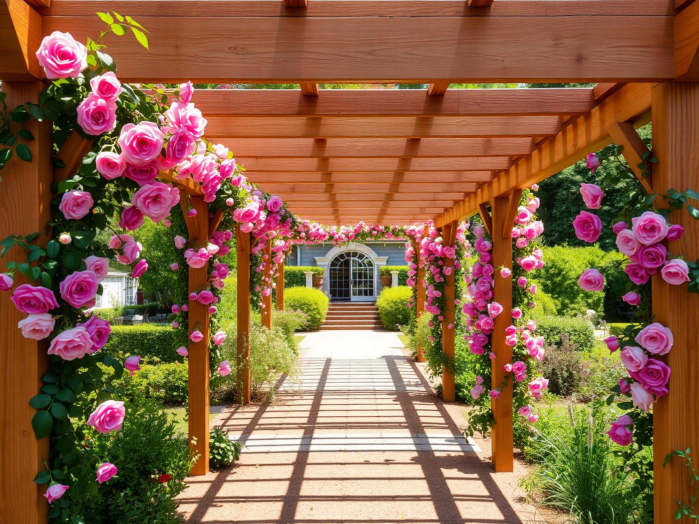 Pergola met klimrozen